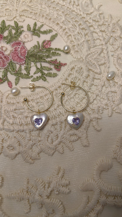 Choice of the Heart - Baroque Pearl Earrings with Heart Gemstone