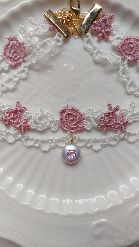 Rose Choker Necklace: Elegant Round Pearl with Pink Heart Gemstone Pendant - Perfect Romantic Jewelry Gift