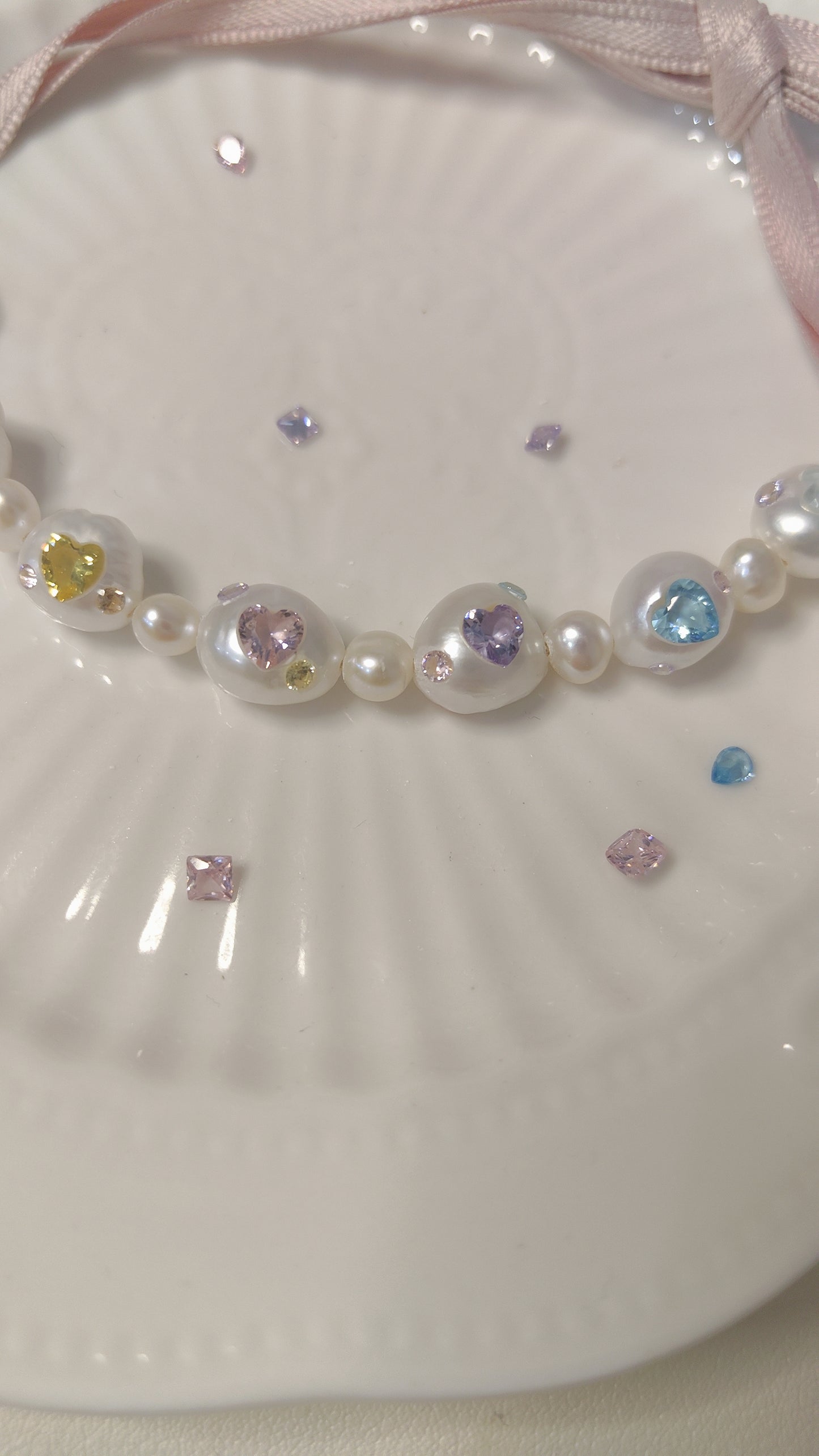 Unique Romantic Baroque Pearl Choker - Personalized with Heart Gemstone Accents