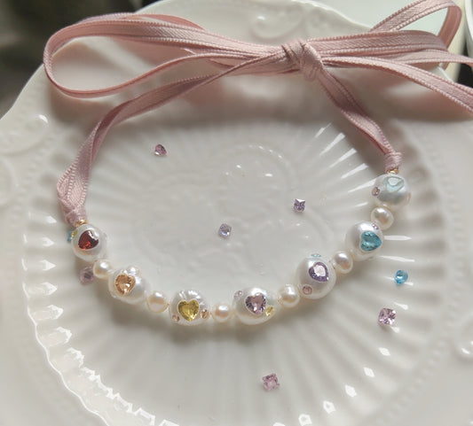 Unique Romantic Baroque Pearl Choker - Personalized with Heart Gemstone Accents